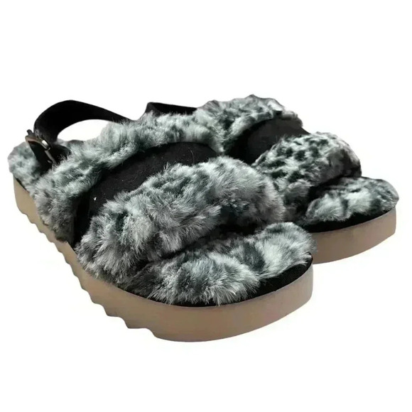 Koolaburra by Ugg Fuzz'd Out Womens 9 Fuax Fur Cheetah Slingback Sandals Multi - Picture 1 of 8